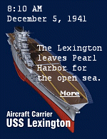 Total victory for the Japanese at Pearl Harbor slips away at 8:10 a.m. on December 5th, 1941. The aircraft carrier Lexington eases out of Hawaii at that hour, the last of the three aircraft carriers based there to leave port. 